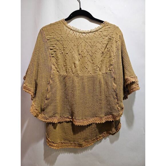 Parsley & Sage Asymmetrical Tunic Top Sweater Artsy Art Textured Women's L Brown - Picture 3 of 8